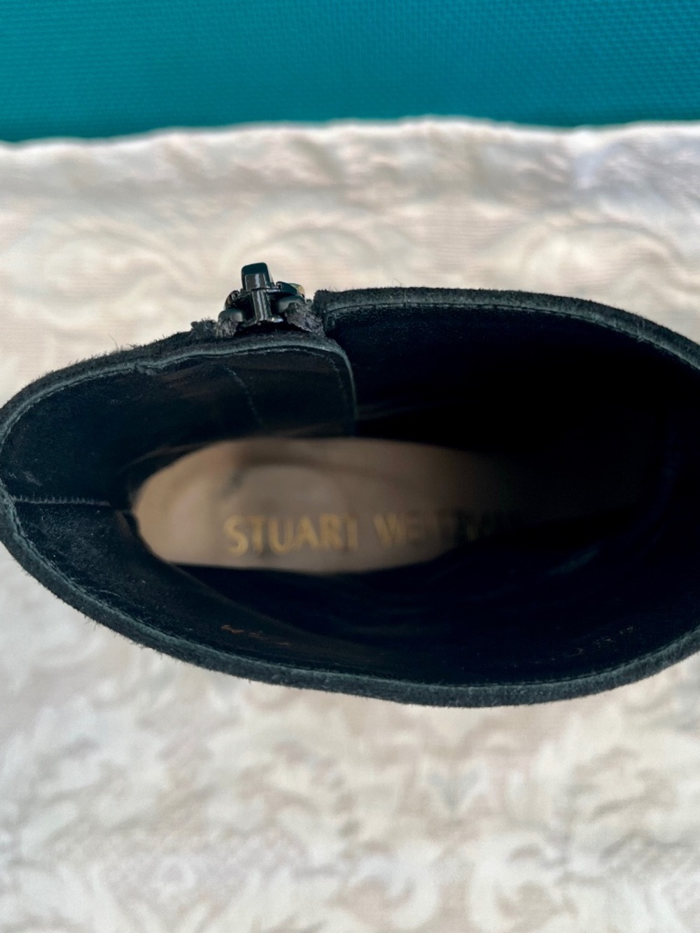 Stuart Weitzman Black Suede Block Heel Bootie w/ Zip Entry Size 7.5 - Picture 5 of 10
